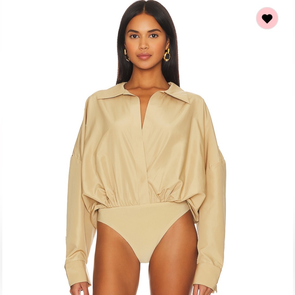 Norma Kamali Oversized boyfriend shirt bodysuit in XL